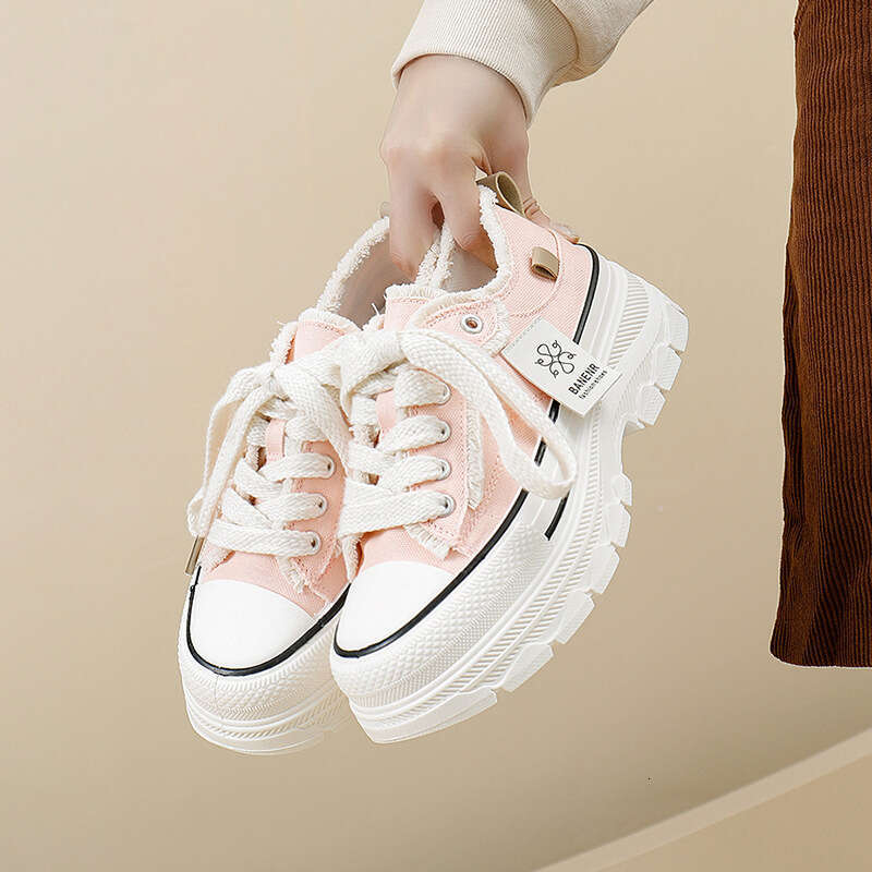 2025 Spring New Thick-Soled Canvas Free shipping for Women Round Toe Tassel Denim Student Casual Shoes Height Increasing Sneakers 606