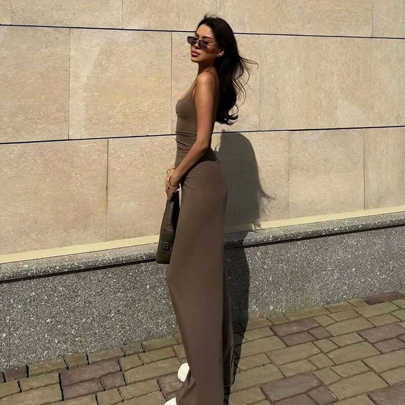 Women's Summer New Solid Color Casual Square Neck Vest + Wide Leg Pants Sports Two-Piece Set B5 g5