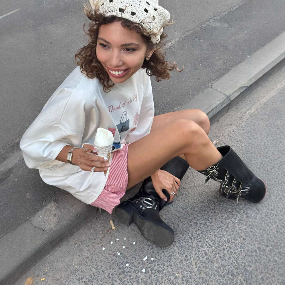 Hand-Painted Print T-Shirt For Women, Summer New Versatile Loose Round Neck Pure Cotton Short Sleeve Top Ins B5