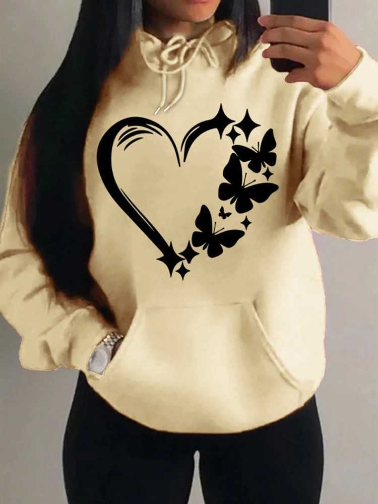 Combination Of Love And Butterfly Pattern Sweater Women Hip Hop Street Hoodies Trendy Pocket Clothes Vintage Multicolor Hoodie XJ250717