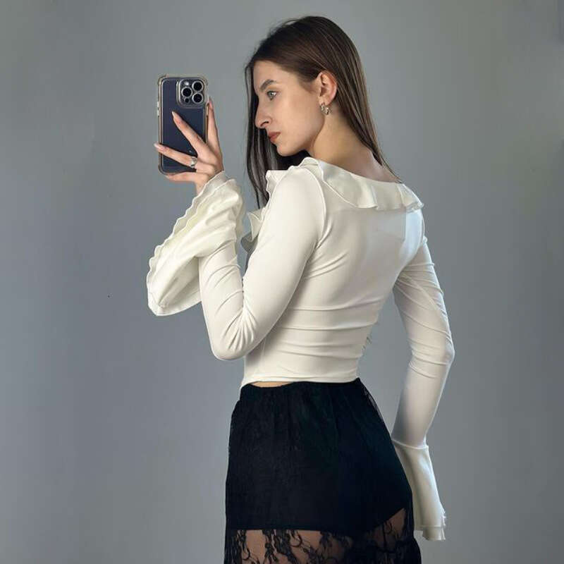 Summer New Women's Clothing Ruffled Round Neck Flared Sleeve Hot Girl Top B5