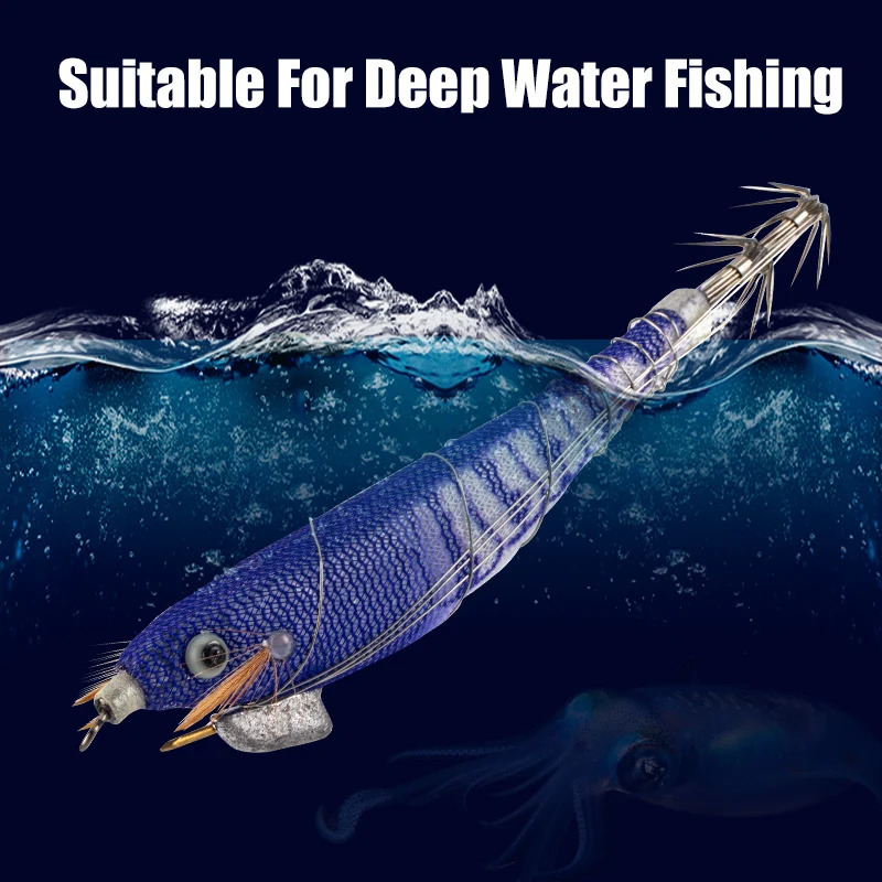 LEYDUN Luminous Squid Jig Wood Shrimp Egi Purple Deep Sea Cuttlefish Hanchi 5pcsset Fishing Lures Saltwater Baits 250708