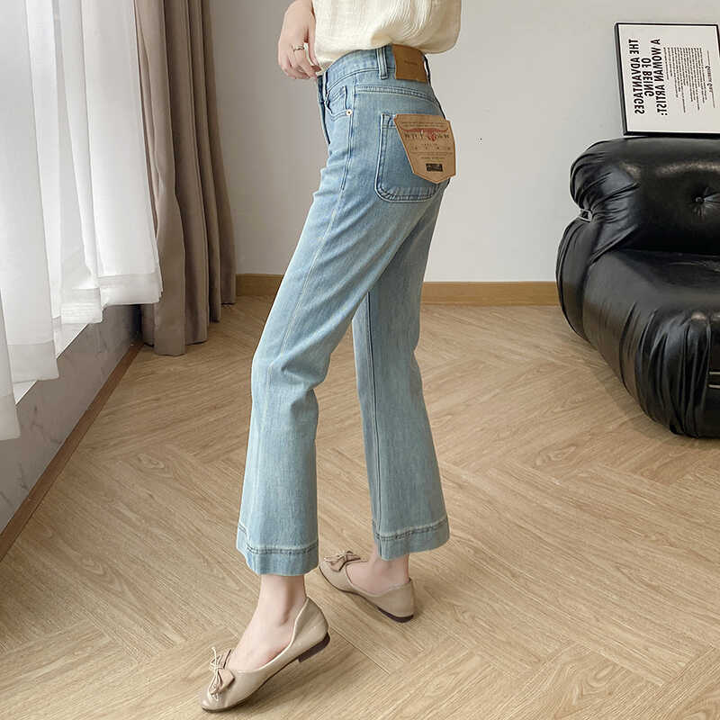 Light Blue Four-Way Stretch Thin Flared Jeans Women Summer Plus Size Casual Straight Pants for Petite Girls