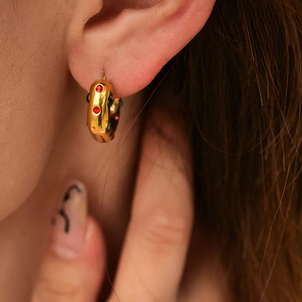 Trendy Gold Color Crystal Stainless Steel Round Earrings For Women Pearl Metal Earring Party Everyday Jewelry 250717