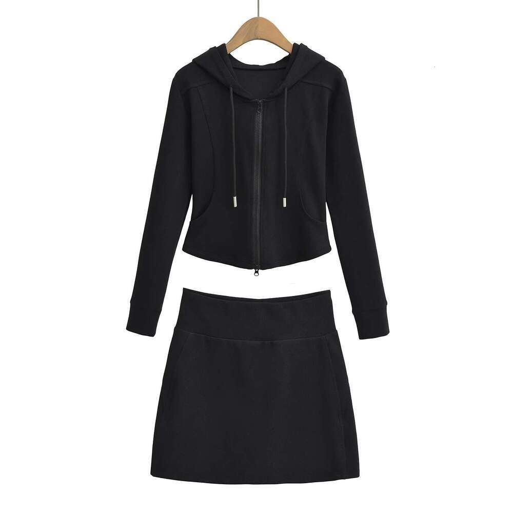 American Style Spicy Girl Hooded Sweatshirt With Casual Sports Skirt + Pure Desire Slim Fit Flared Long Pants Set B5 g7