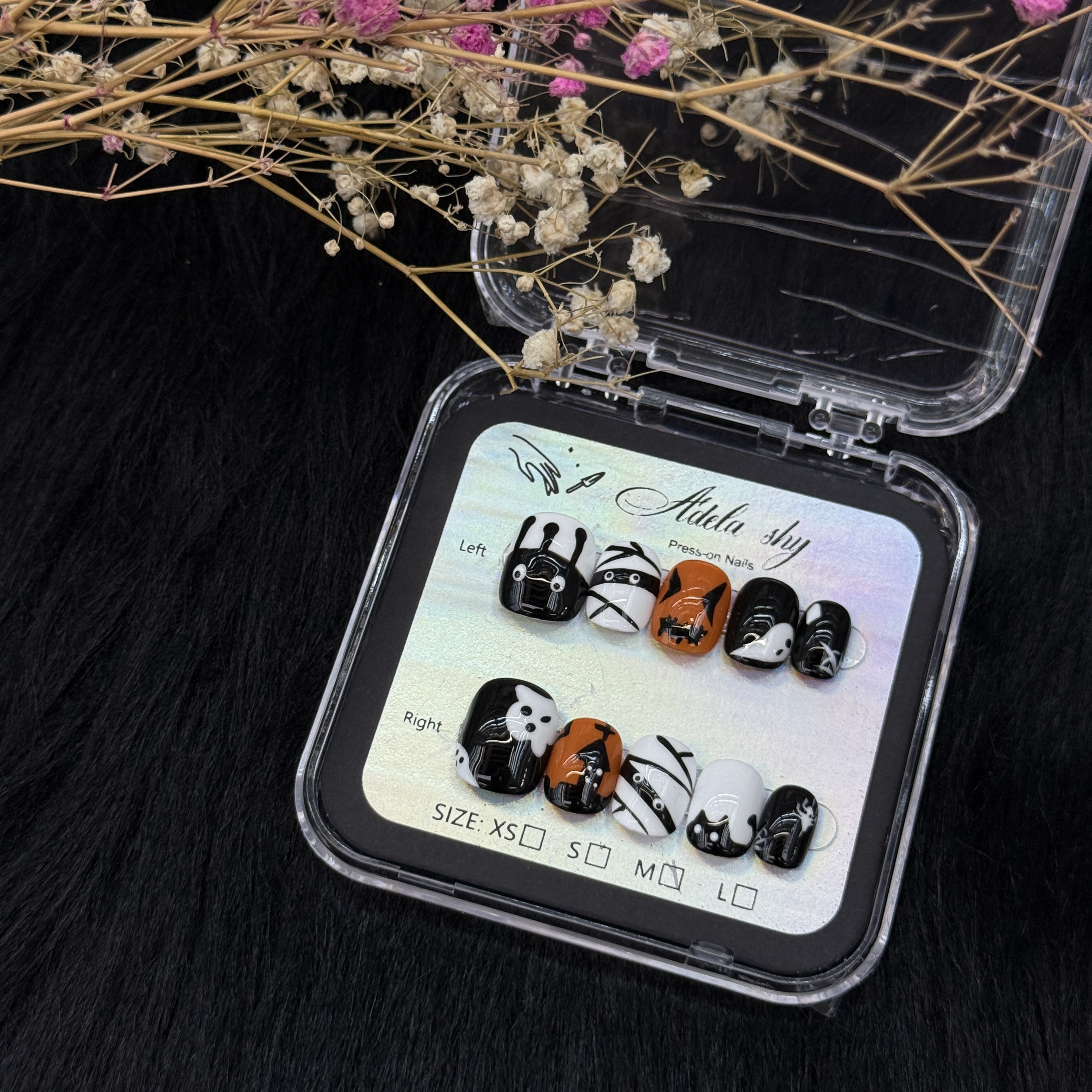 10Pcs Black Orange Abstract Leopard Print Press On Nails