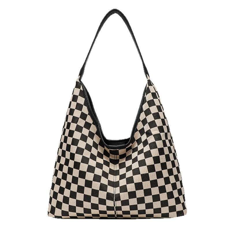Checkered Large Capacity Tote Crossbody Shoulder Handbag Notebook Bag for Women