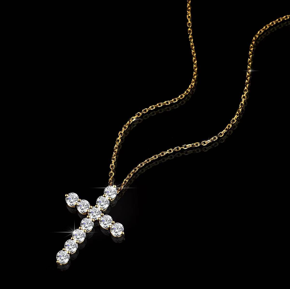 Luxury Diamond Moissanite Cross 3.3Ct VVS D Color Cross Necklace 18K Gold Plated S925 Silver Chain Pendant for Women Jewlery