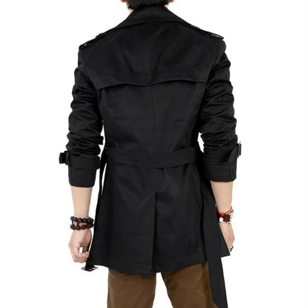Autumn And Winter Mens Mid-Length Trench Coat Elegant British Solid Color Coat Korean Style Double-Breasted Casual Trench Coat 250714