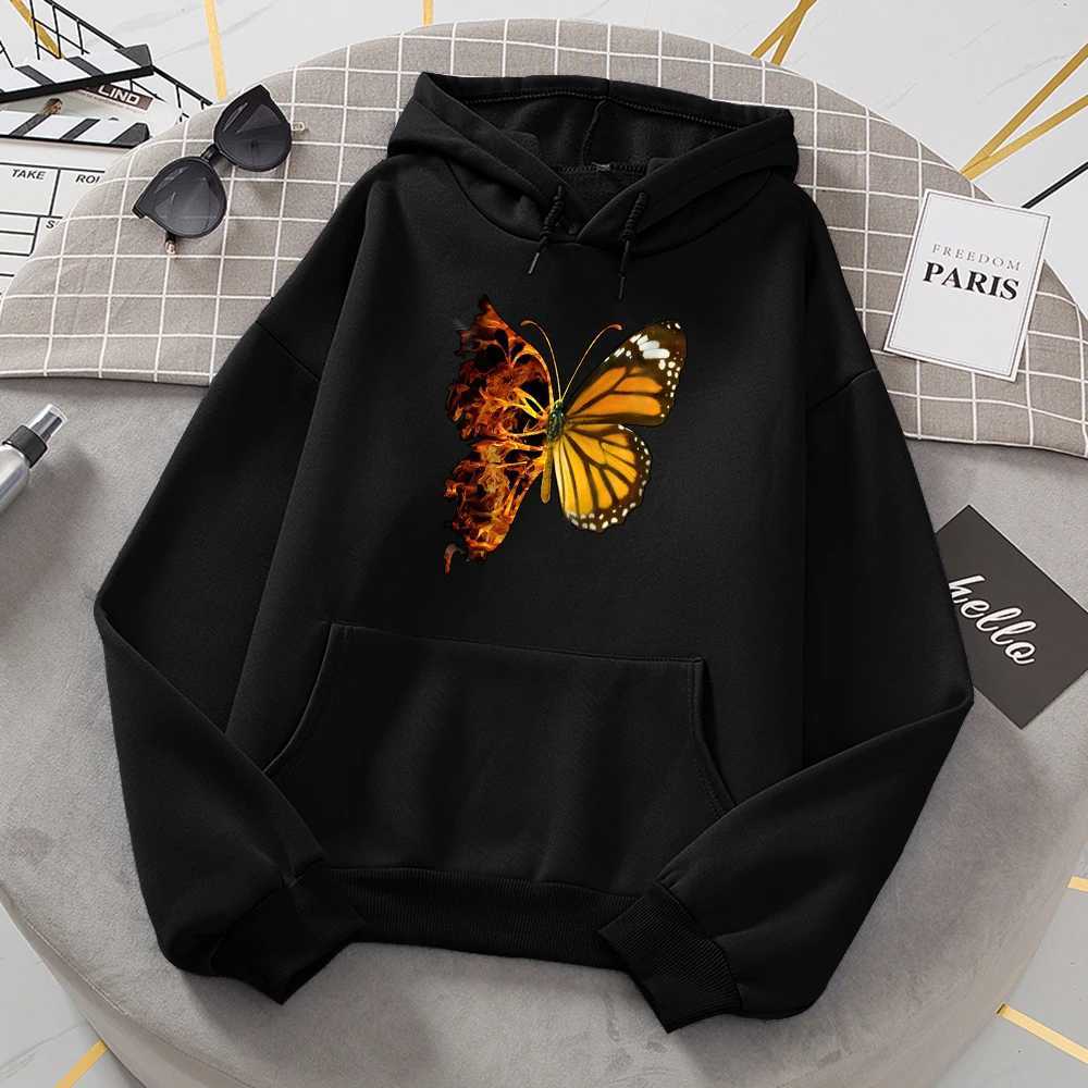 Flaming Butterfly Wings Hoodies Women Fashion Novelty All Match Hoodie Classic Trend New Clothes Loose O-Neck Face Sweatshirt XJ250717