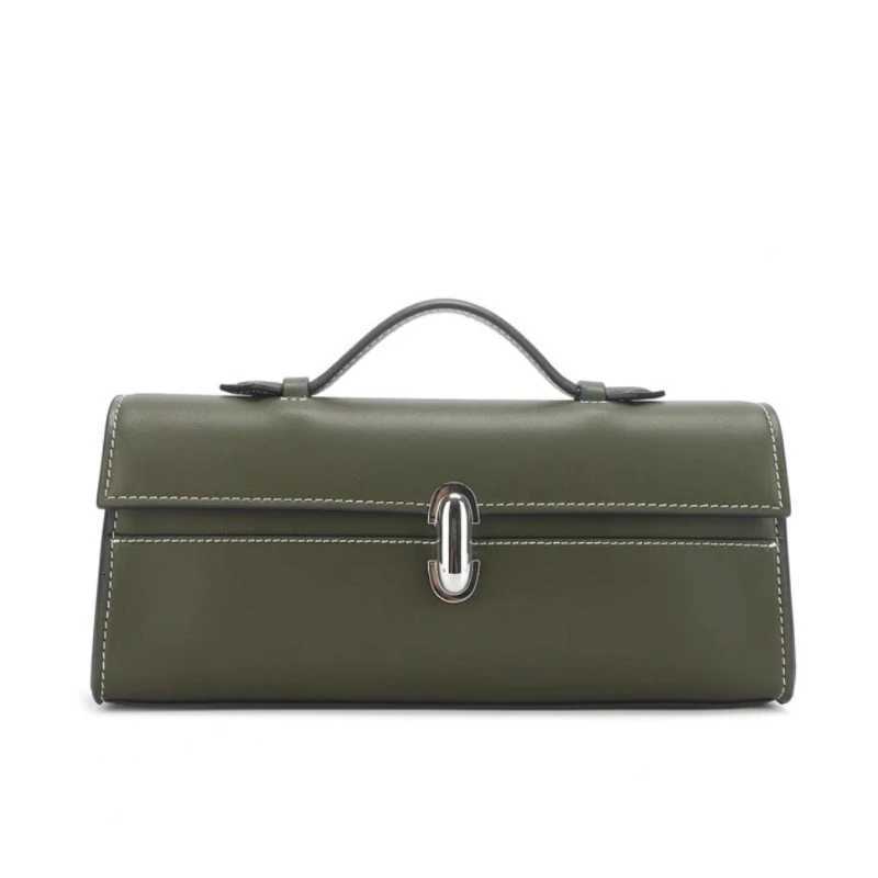 Genuine Leather Small Square Bag Rectangular Baguette Tote Womens Simple Handbag Y250717