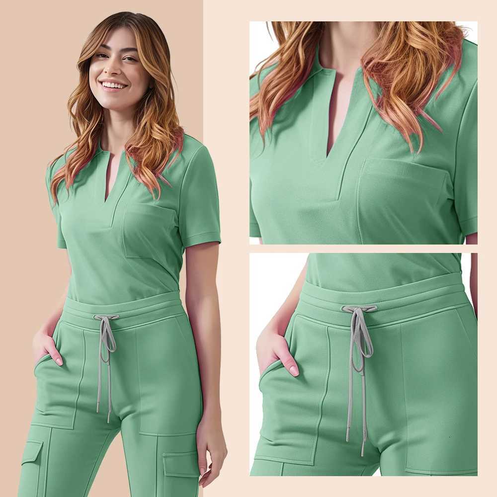 Medical Scrubs Uniform Women Nurse Scrub Set Pocket Top+Pants 2 Piece Suit Nursing Operating Room Clothes Beauty Salon Work Wear Z250718