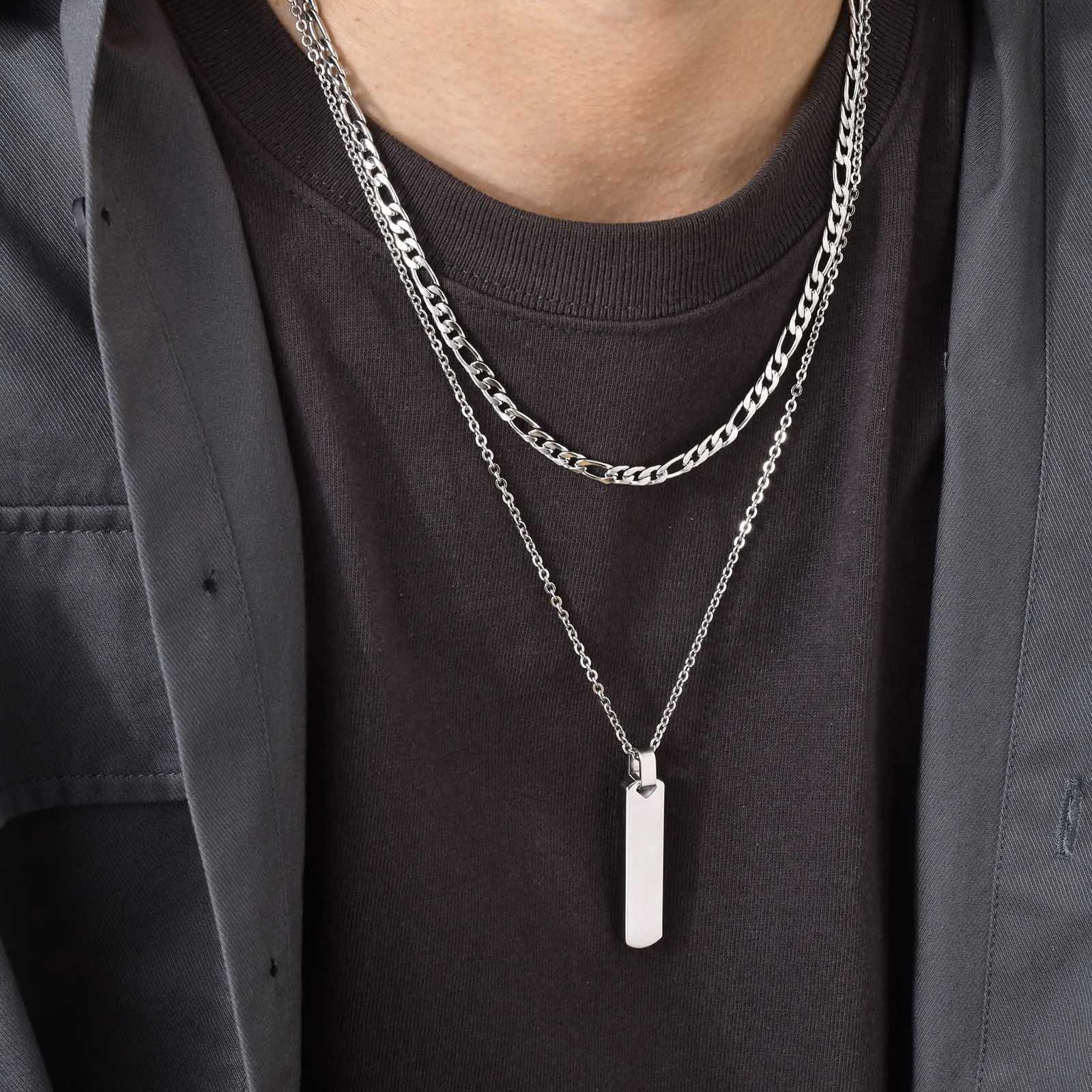 Vertical Bar Stacked Necklaces for Men Boys Stainless Steel Cuban Chain Twisted Rope Chain Collar Stylish Jewelry Sets Gifts X2507181