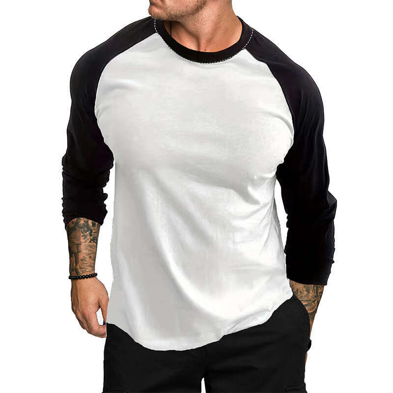 New Raglan Base Shirt Patchwork Men's Casual Long Sleeve Crew Neck T-Shirt B5