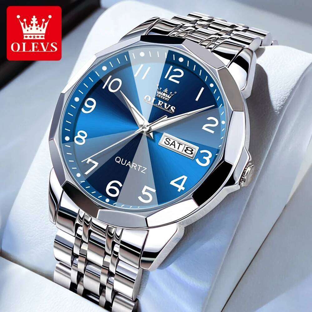 OLEVS Original Waterproof Men's Watches Digital Mirror Quartz Watch for Man Luminous Stainless Steel Wristwatch Male Date Week free shipping
