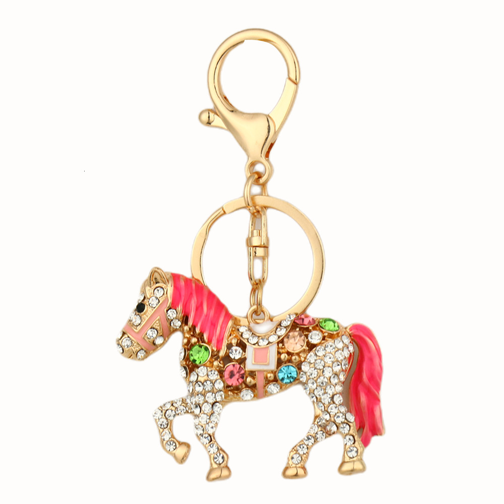 Diamond-in Pony Bag Charms Cute Cartoon Metal Keychain Hanging Women's Bag Accessories Car Cute Pet Decoration