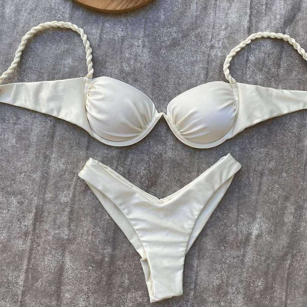 Push Up 2025 Sexy Women Swimsuit Female Swimwear Floral Bikini Set Brazilian Biquini Swimming Suit Solid Shiny Beachwear