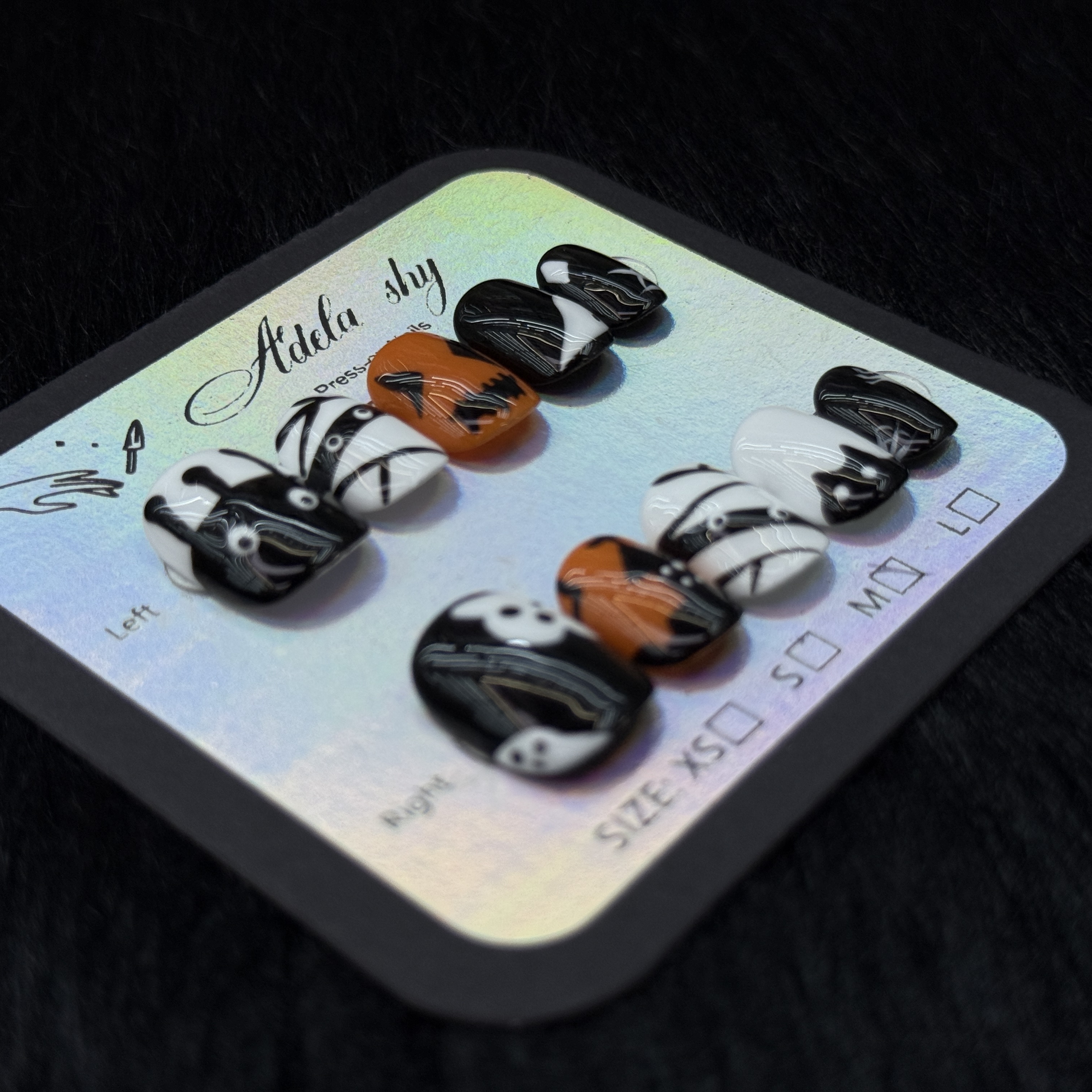 10Pcs Black Orange Abstract Leopard Print Press On Nails