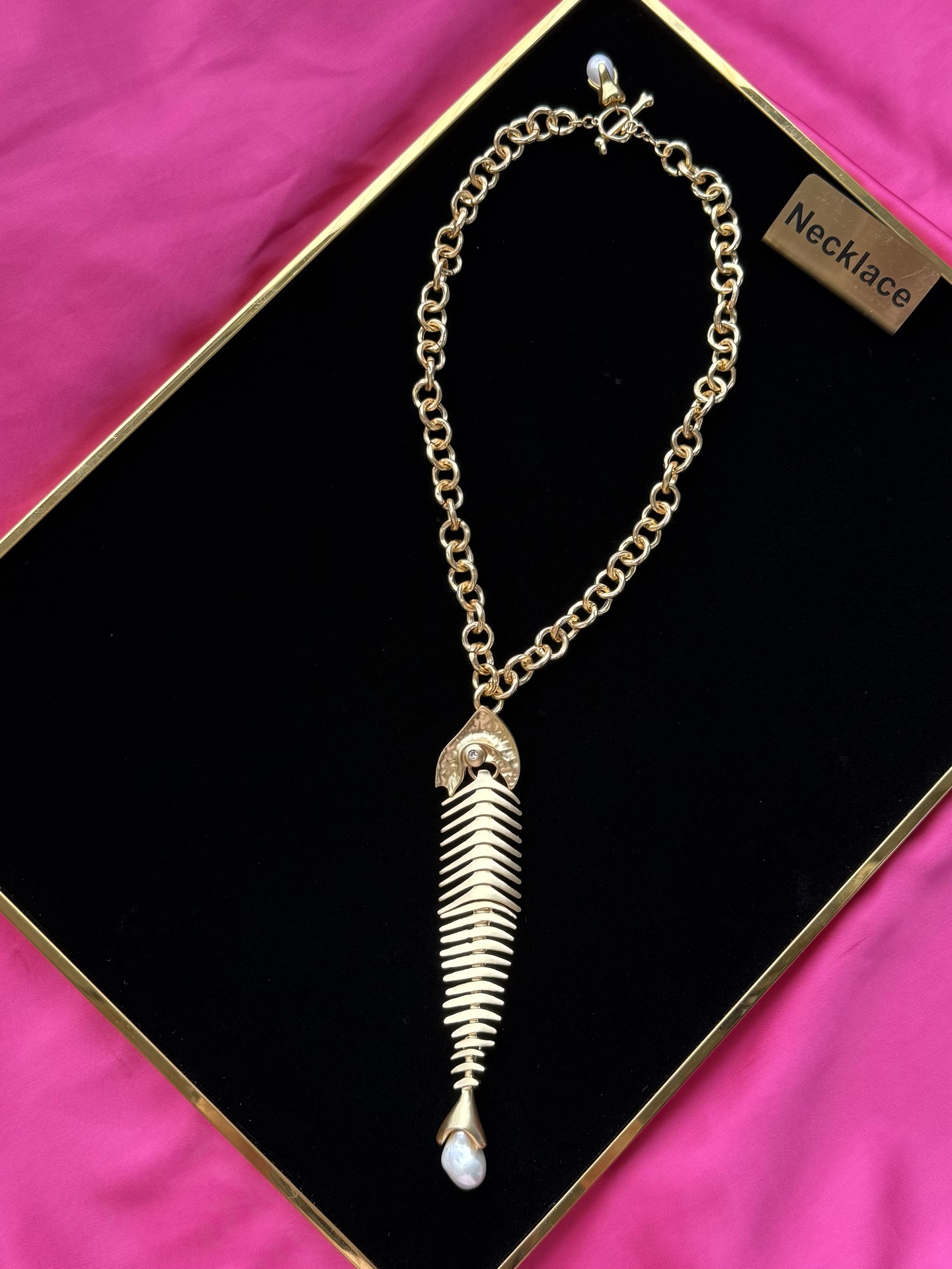 New Designed Women Fishbone Choker Oversized Fish Skeleton Chain Necklace Designer Luxury Jewelry Designer Jewelry Schiaparelli-n03-16