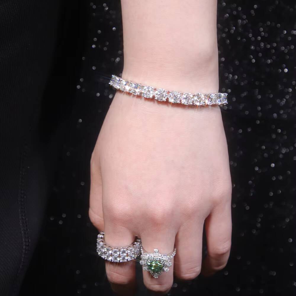 Women Men 2MM to 6.5MM Width D/VVS Round Moissanite Diamonds Claw Set Tennis Chain Bracelet 925 Sterling Silver Bracelet Jewelry