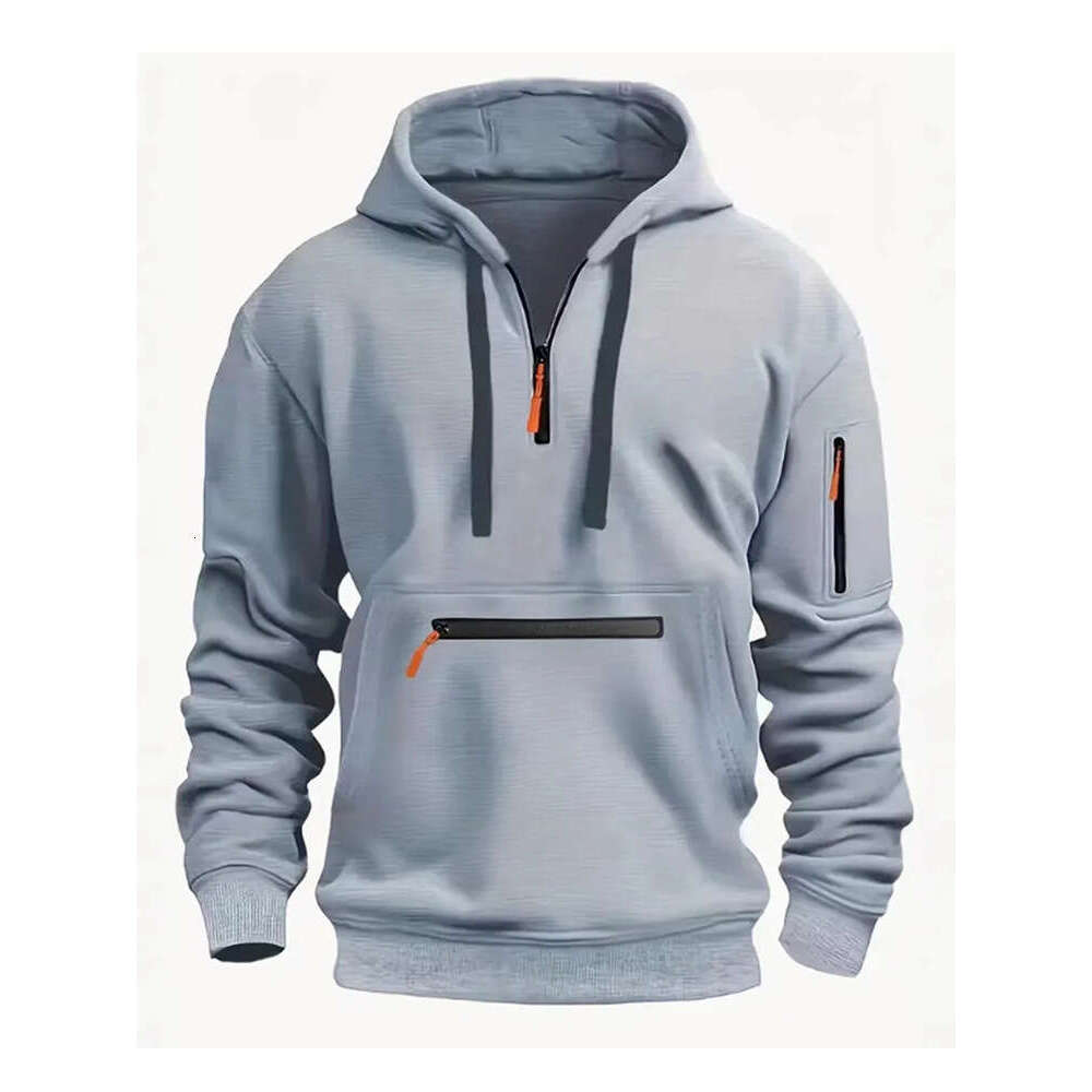 New Men's Sweatshirt Spring Autumn Casual Sports Multi-Zipper Arm Pocket Pullover Hoodie B5