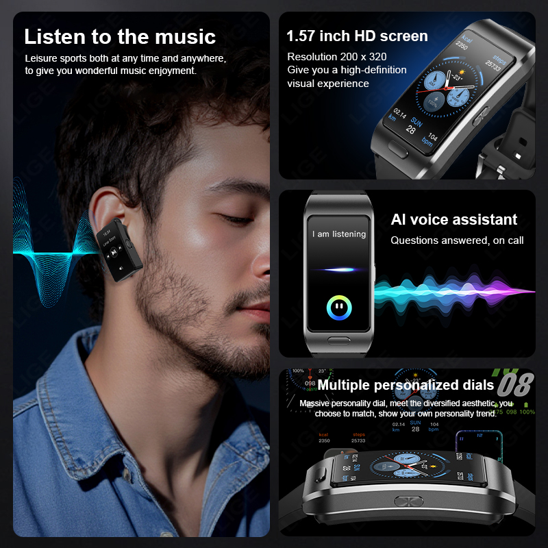 LIGE Men's and Women's Health and Fitness Tracker: 100 Day Battery Life Activity Tracker, with Answering/Dialing Phone Blood Pressure SpO2 S