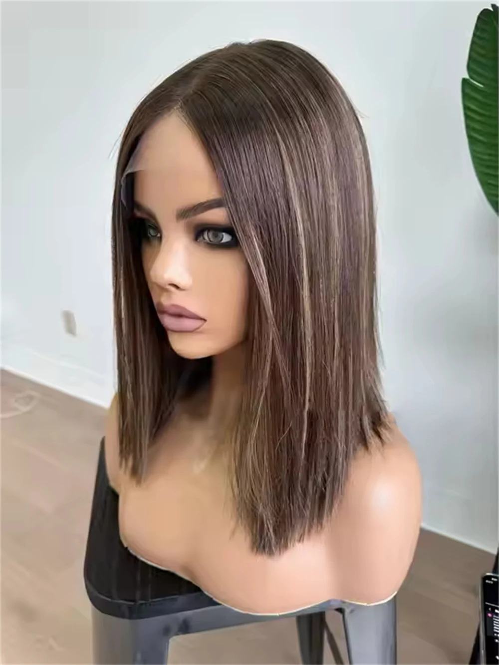 Brown Brunette Highlight virgin human hair Lace Front Wig Short Bob Wigs 13x4 Realistic Look Straight Glueless Wig Blonde Wig For european