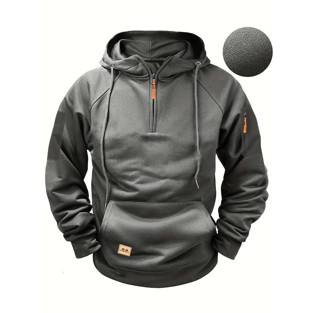 Spring Autumn Men's Hoodie With Arm Zippers Multiple Pockets Pullover Sports Casual Sweatshirt B5