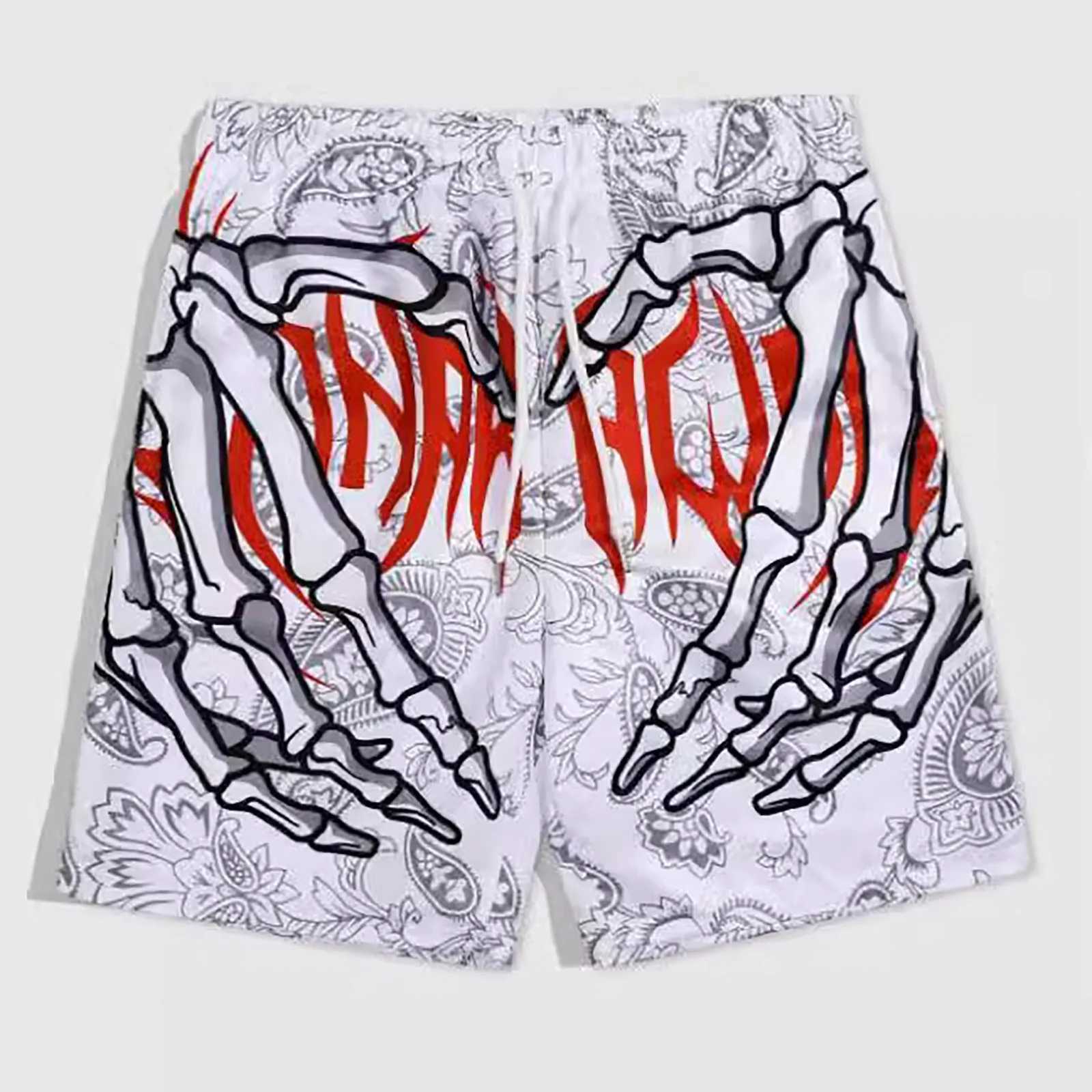 Elastic Waist Jogging Shorts Swim Trunks Board Shorts Summer Beach Shorts With Hand Print Y2k Shorts For Men Mens Clothing W250718