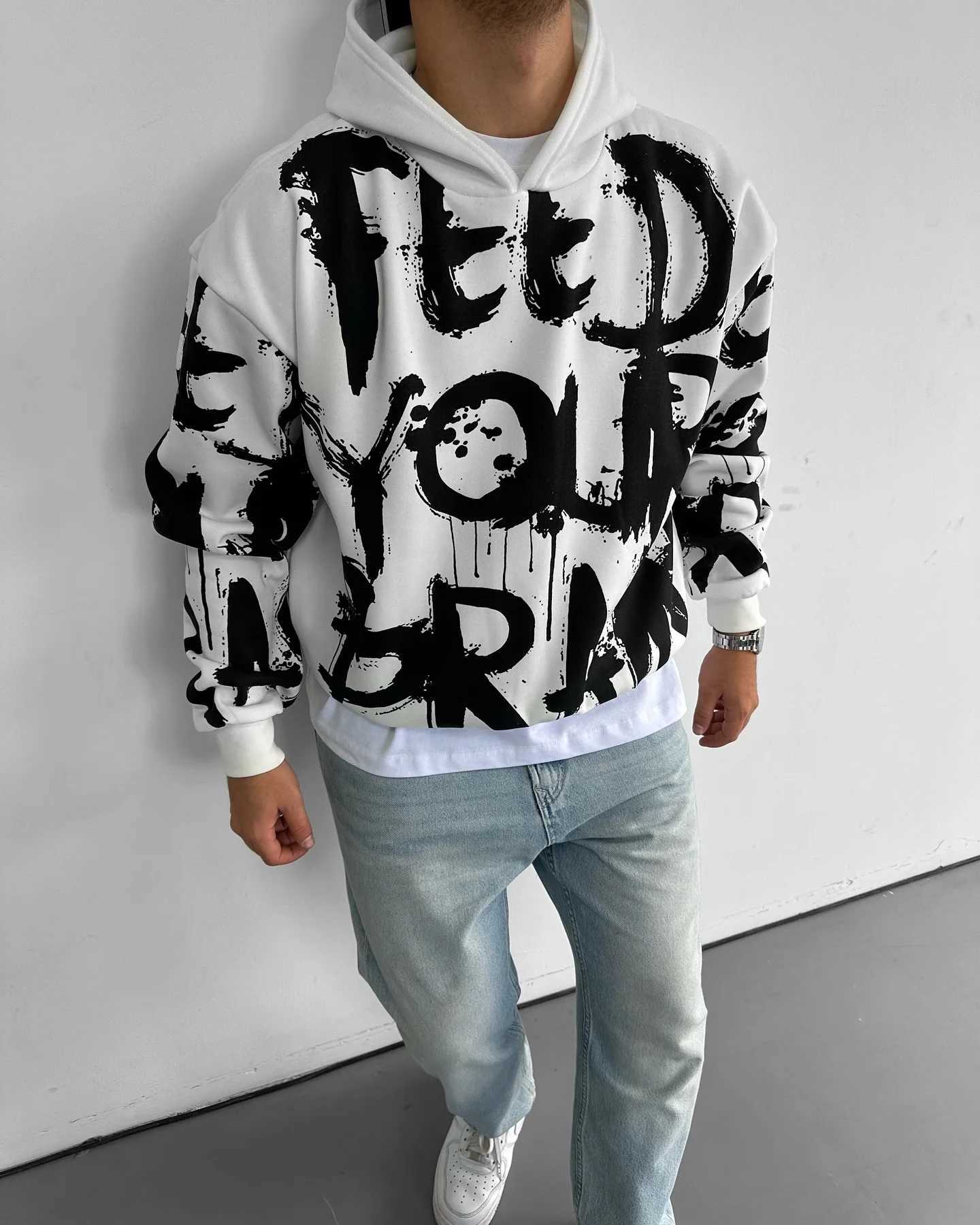 Trendy Street Letter Graffiti Print Hoodie Classic Retro Skateboard Hip Hop Street Casual Oversized Sweatshirt Harajuku Sports X250718