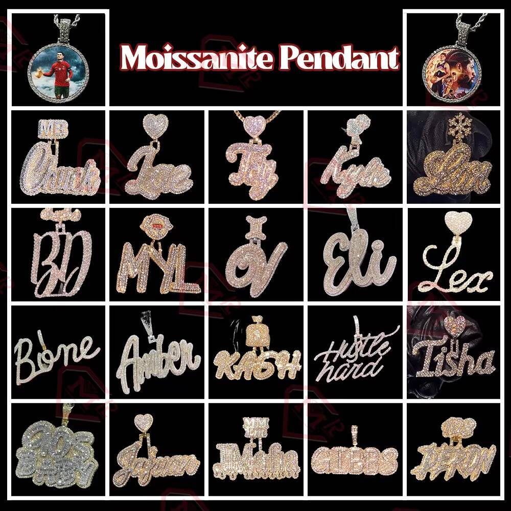 Hiphop Moissanite Pendant Chain Iced Out Letter Charms 925 Silver Custom Moissanite Pendant