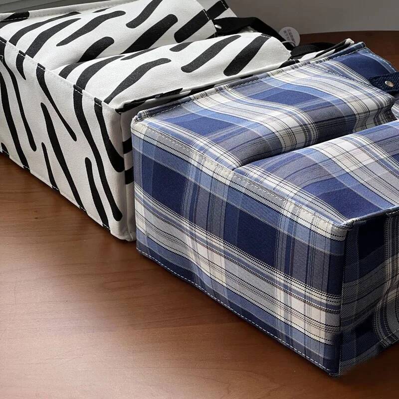 Hylhexyr Women's Thickened Canvas Handbag Grid Pattern Student Bento Lunch Box Bag Casual Tote high-quality