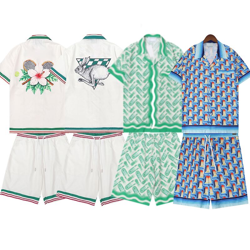 Casablancass set men shirts designer shirts letter print shirts summer breathable thin shirts hawaiian style casual shirts suit men t shirt Casual Travel Set 95lk