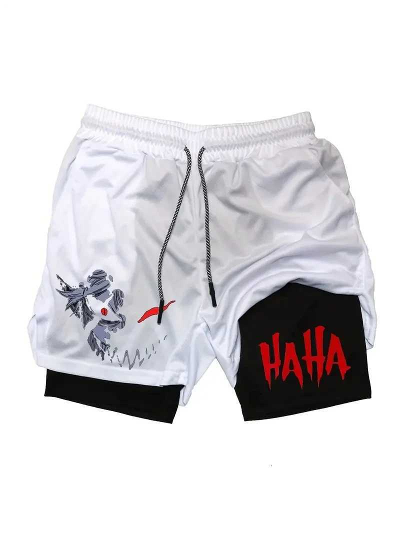 Mens Multifunctional Double-Layer Sports Shorts Breathable Elastic Fabric with Hooks and Towel Pockets Random Pattern W250718