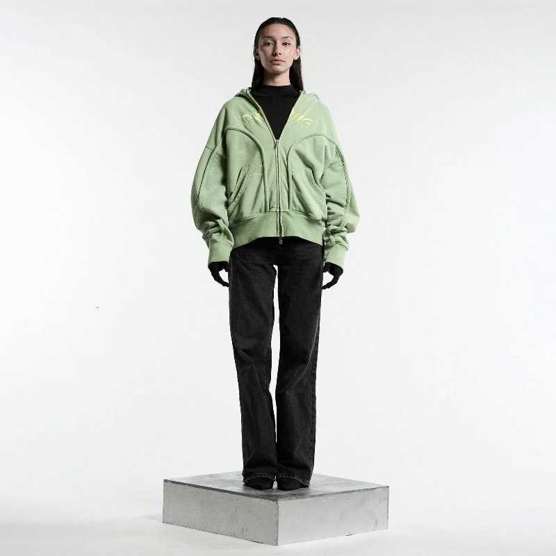 2K Windproof Mask Hoodie Zip Up Double Hat Balaclava Embroidery Streetwear Retro Gothic Heavyweight Unisex Oversize Sweatshirt X2507181