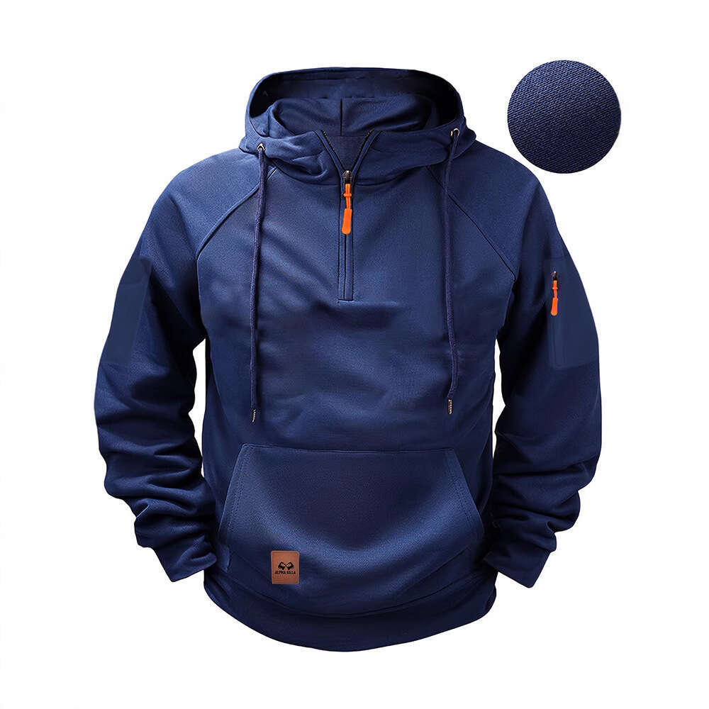 Spring Autumn Men's Hoodie With Arm Zippers Multiple Pockets Pullover Sports Casual Sweatshirt B5