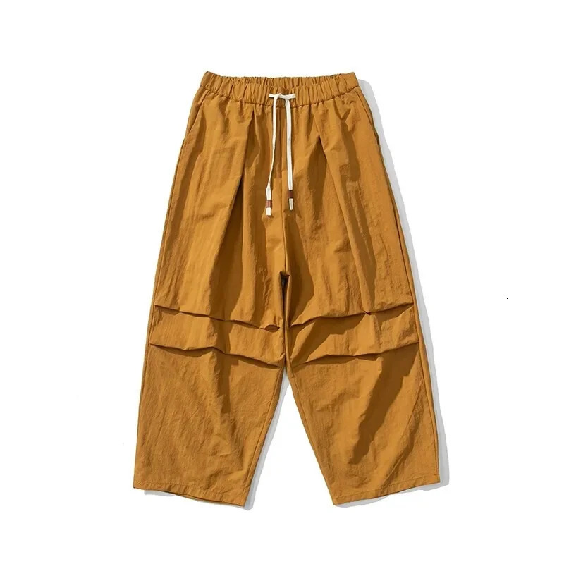 American Style Cargo Pants Men Loose Elastic Waist Wide Leg Trouser Breathable Summer Oversized Harem Casual Fashion Pants Mens 250715