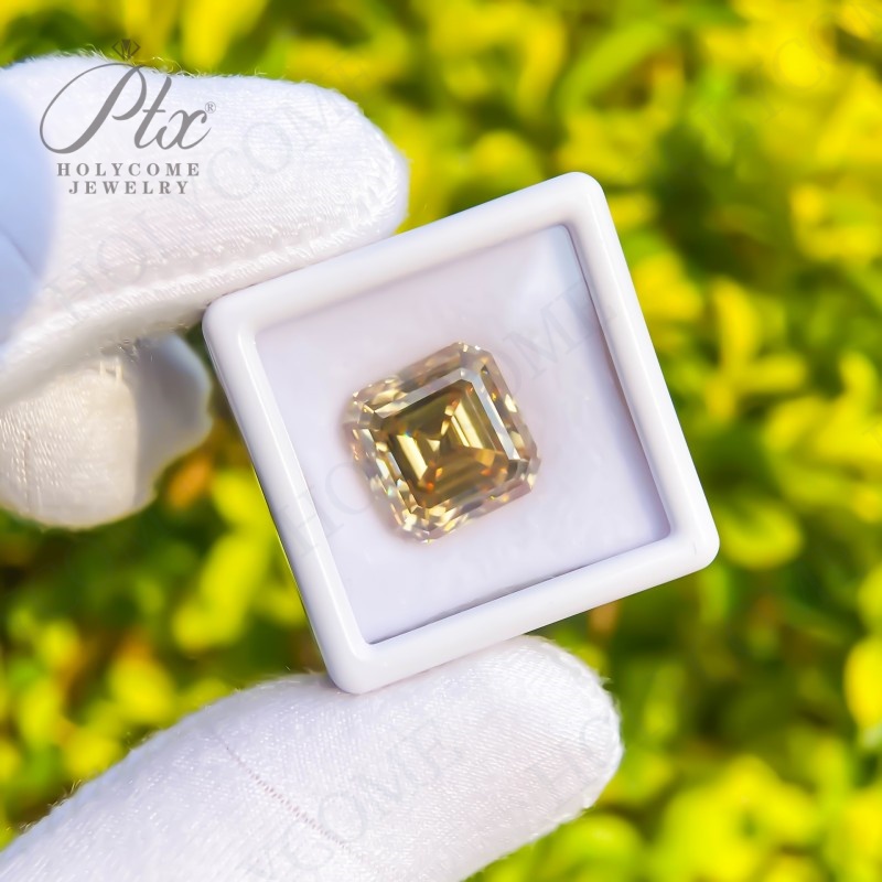 Wholesale Champagne Moissanite 6*6mm~12*12mm Jewelry Making Materials Original Color Asscher Cut Loose Synthetic Moissanite Diamond for Ring