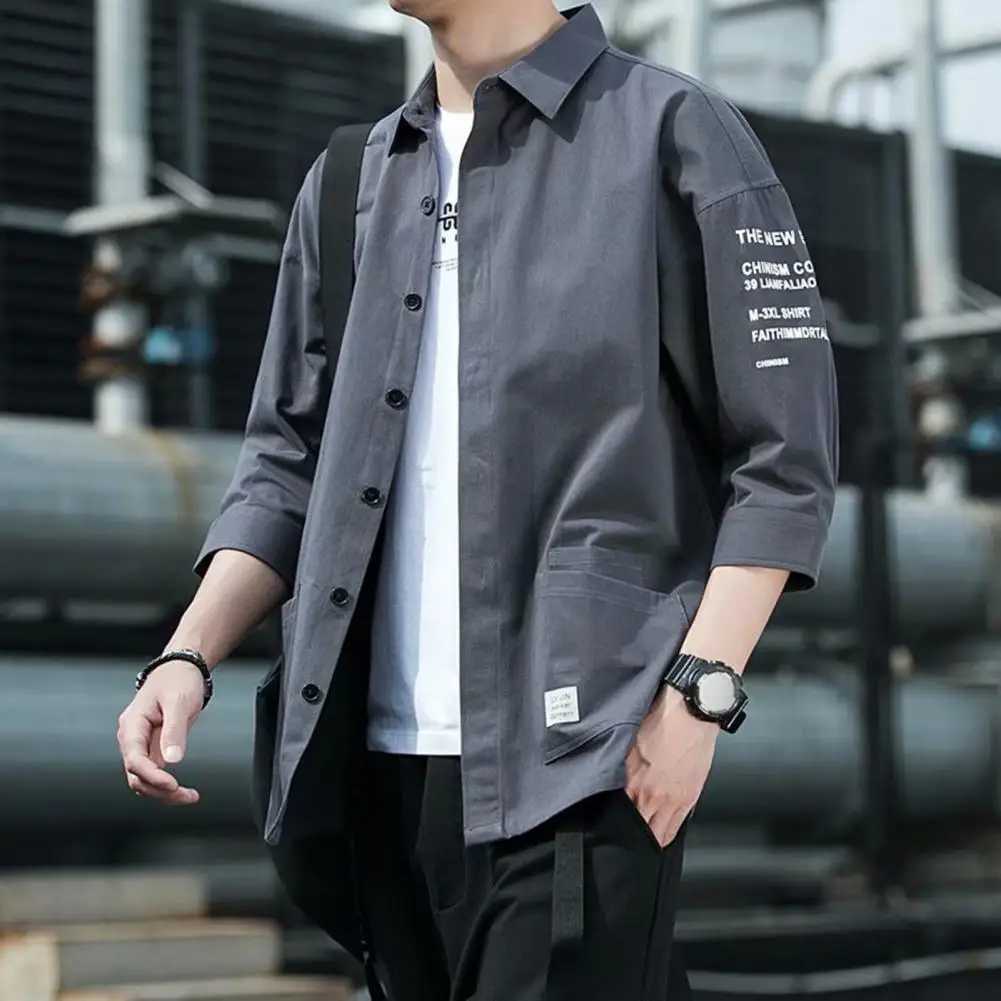 Japanese Style Men Cargo Shirt Half Sleeve Single-breasted Shirt Vintage Label Decor Men Jacket Casual Loose Cardigan Shirt X250718