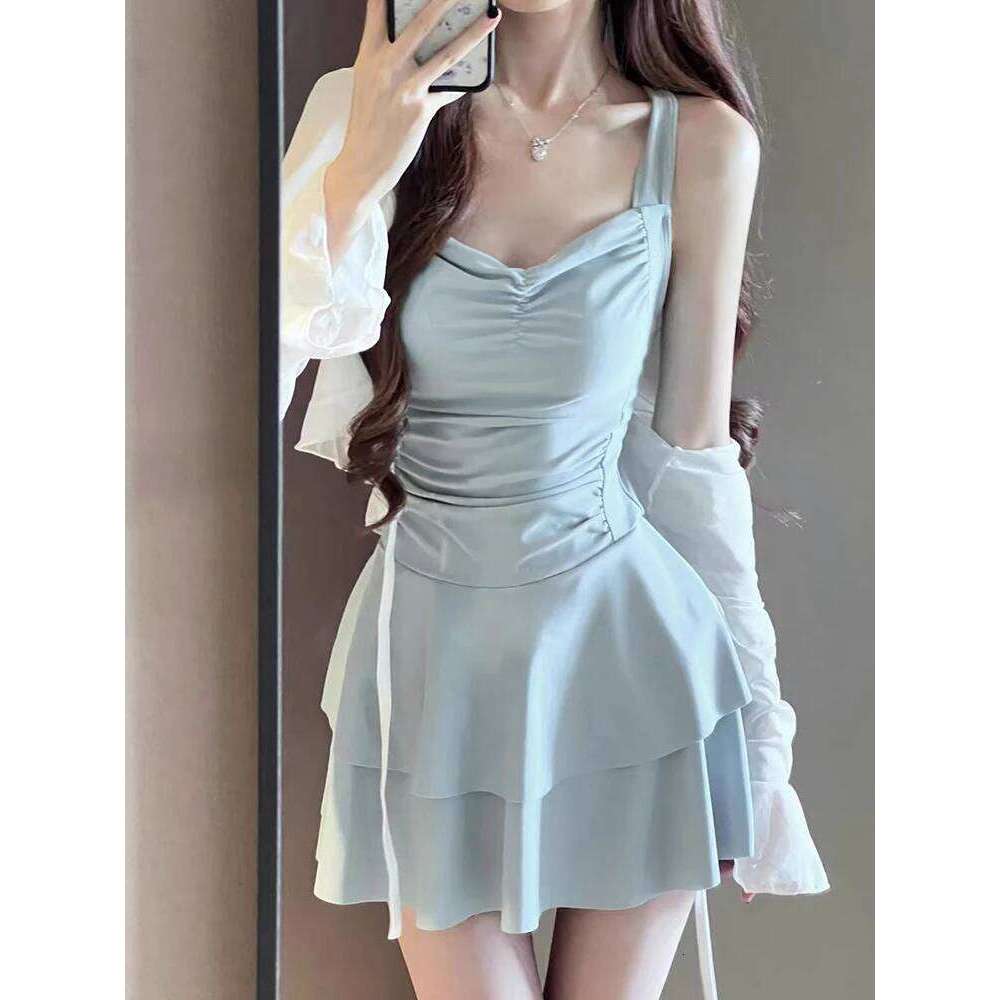 OIINAA One Piece Swimsuit Women Backless Solid Beach Dress Ruffled Mesh White Cover-Ups Summer 2025 New Sexy Hot Spring Swimwear