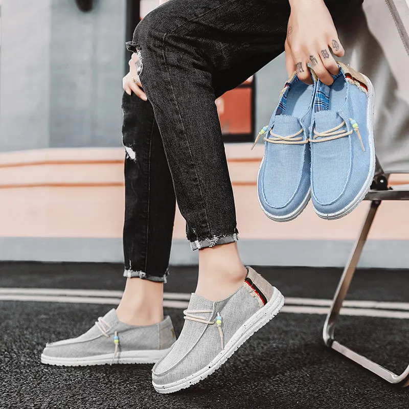 Spring Summer Blue Mens Casual Boat Shoes Lightweight Slip-on Driving Shoes Men Low-cut Breathable Canvas Men Shoes Loafers 250716