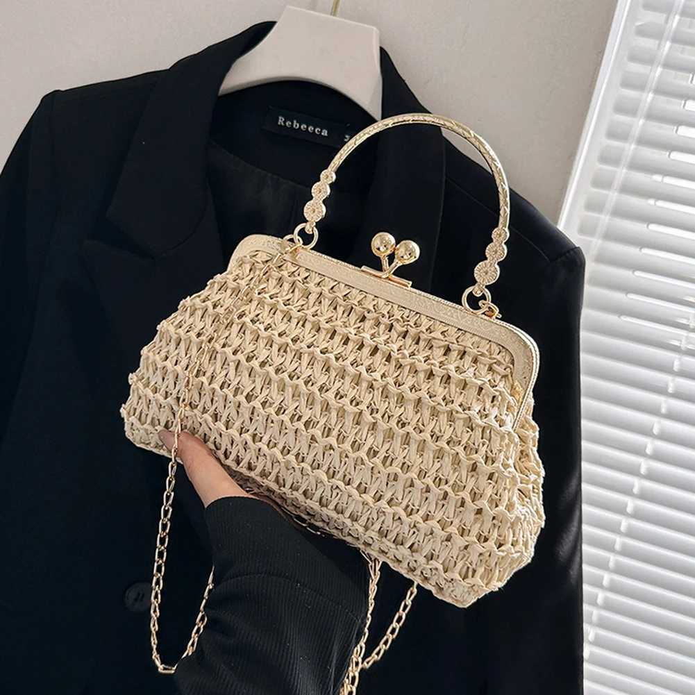 Chain Hand-woven Handbags Summer Female Clutch Bag Simple Texture Dinner Party Handmade Casual Elegant Portable Evening Bag Y250717