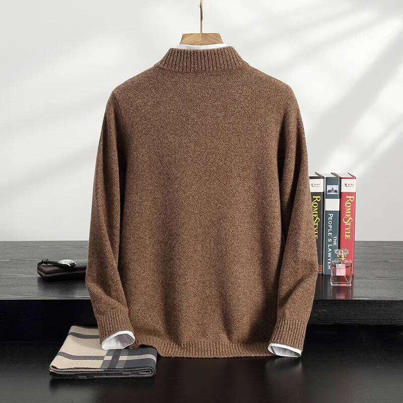 High-End Men 100% Sweater Mock-Neck Long Sleeve Zipper Cardigan Winter Thick Coat Smart Casual Cashmere Knitwear Tops
