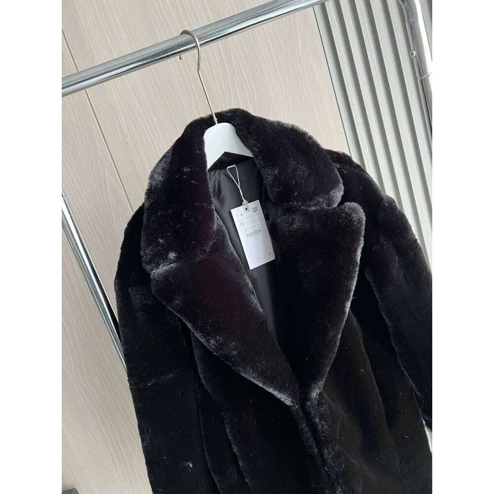 ETJ 2024 Winter Traf Women's Elegant Fashion Black Lapel Faux Fur Soft Thick Warm Coat 1255770