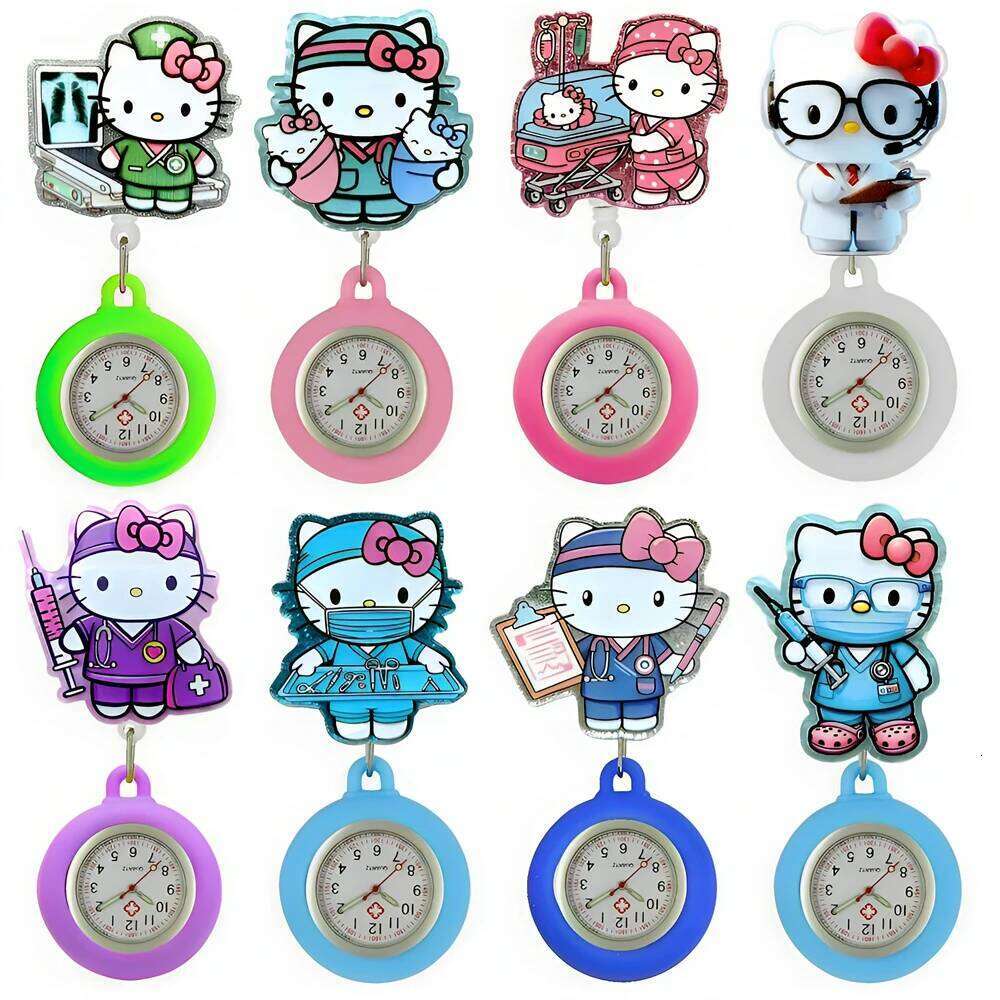 free shipping MINISO Lovely Cartoon Kitty Cat Hospital Nurse Doctor Medical Workers Office Badge Reel FOB Pocket Watches Hang Clock