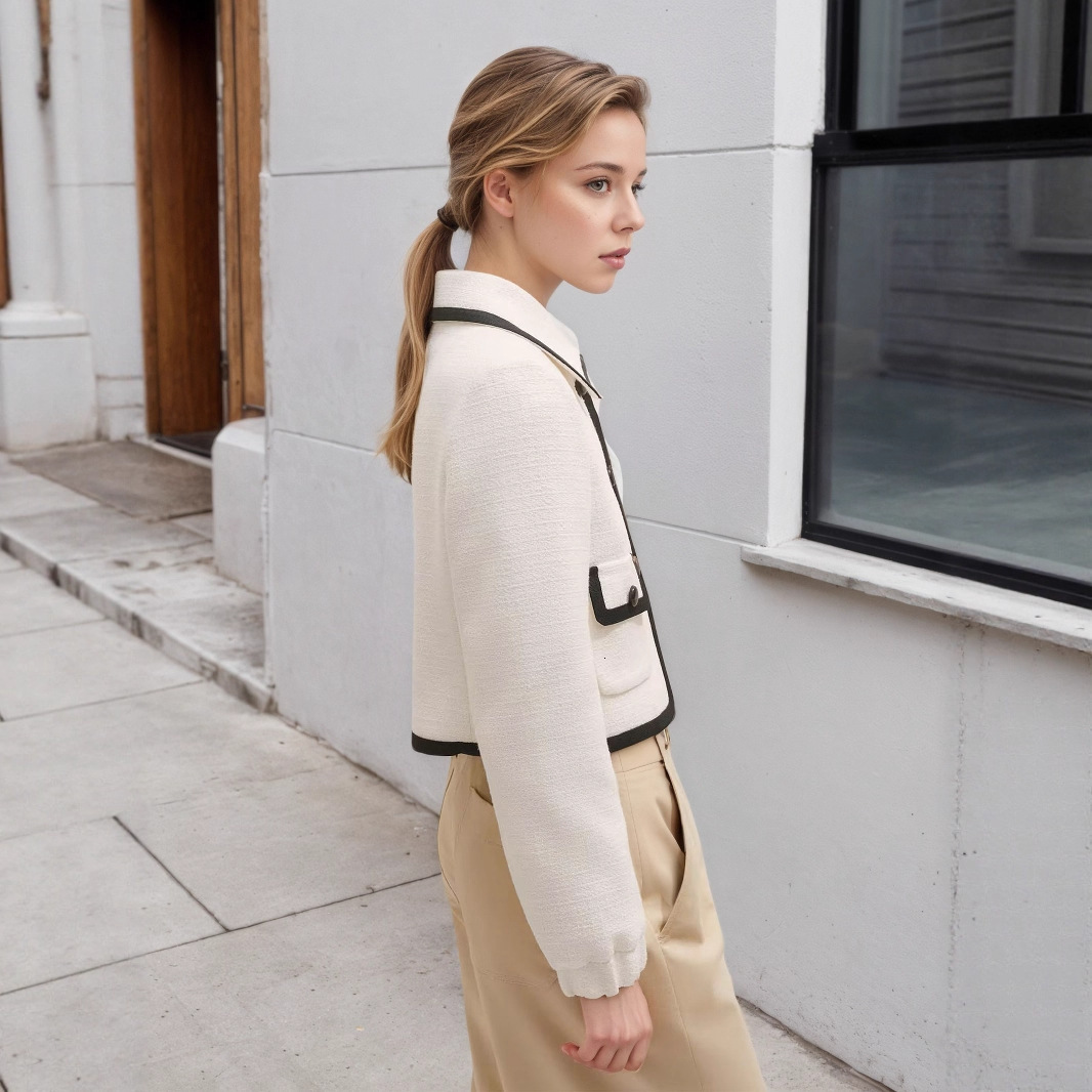 Autumn New French Style Women's Fashion Short Black Trim Versatile Jacket