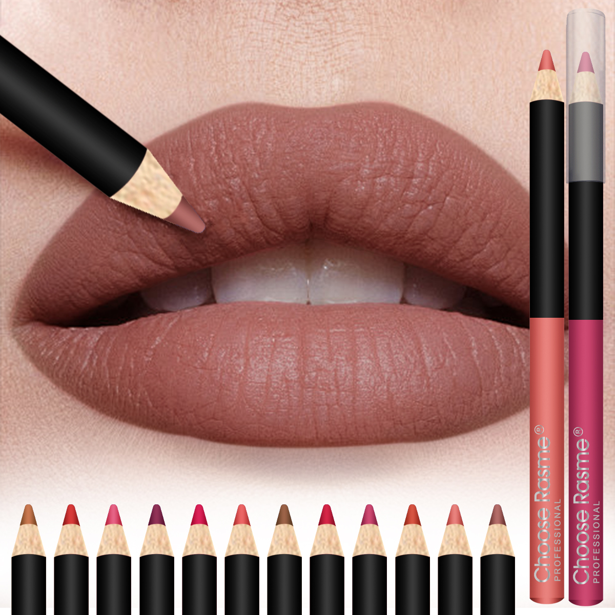 Choose Rasme 12PCS Lip Liner Set - Waterproof Matte Lip Pencils, Long Lasting Smudge Proof Lipstick Outline Makeup Kit