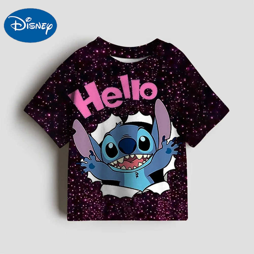 Disney 2025 Summer Stitch Anime High Quality 3D Print T Shirts Tops for Boys and Girls Loose Funny T-shirts Kids Children Tshirt Plus Size W250718