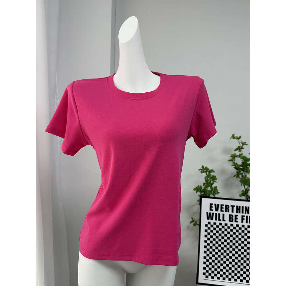 Spring Summer New Basic Solid Color T-Shirt Women Regular Shoulder Slim Fit Versatile Short Sleeve Top B5