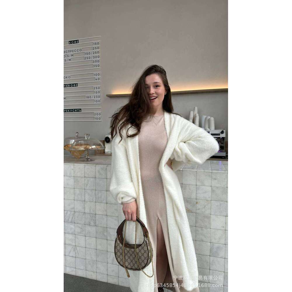 Autumn Winter Style Sweater Set For Women Loose Fit Extended Version Faux Mink Cardigan + Split Long Skirt B5